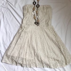 Hollister Ivory Lace Strapless Dress Size L